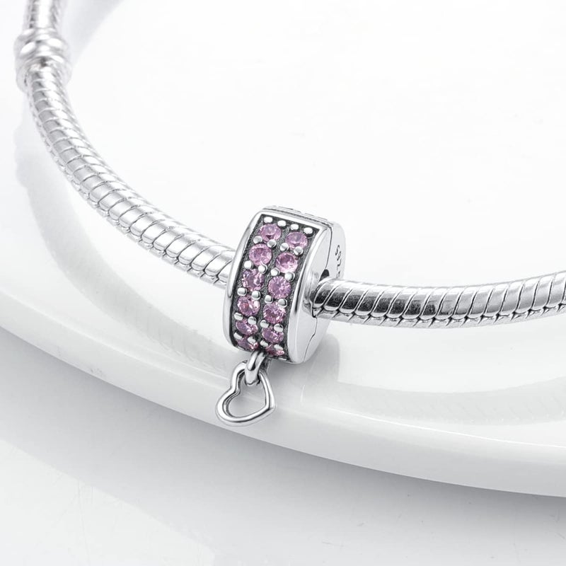 Parmuz Clip Spacer Charm for Bracelet 925 Sterling Silver Pave Cubic Zirconia Clip Lock Spacer Stopper Bead Star Moon Evil Eye charms Jewelry Gift for Woman - Image 3
